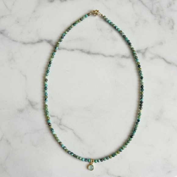 Turquoise & Chalcedony Choker | 14.5” Dainty Gemstone Necklace - Picture 2 of 2